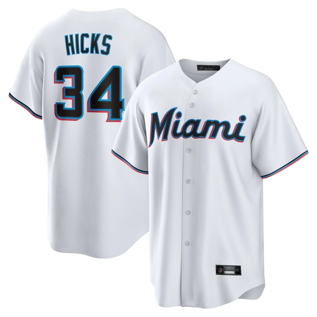 Punc M.Marlins #34 Liam Hicks Player White  Home Game Stitched Jerseys