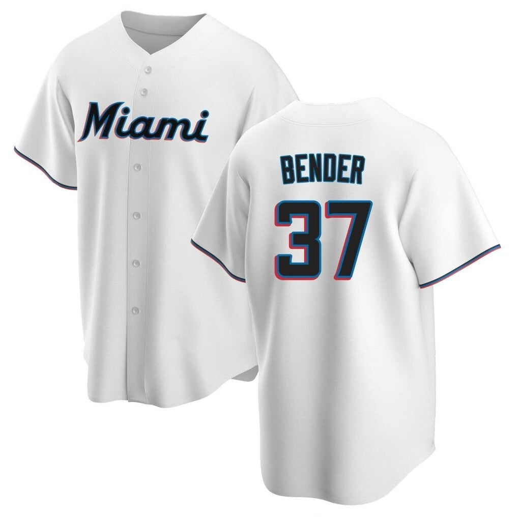 Punc M.Marlins #37 Anthony Bender Player White  Home Game Stitched Jerseys