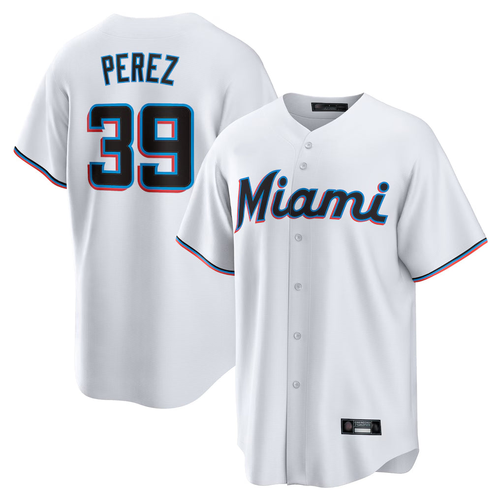 Punc M.Marlins #39 Eury Perez Player White  Home Game Stitched Jerseys