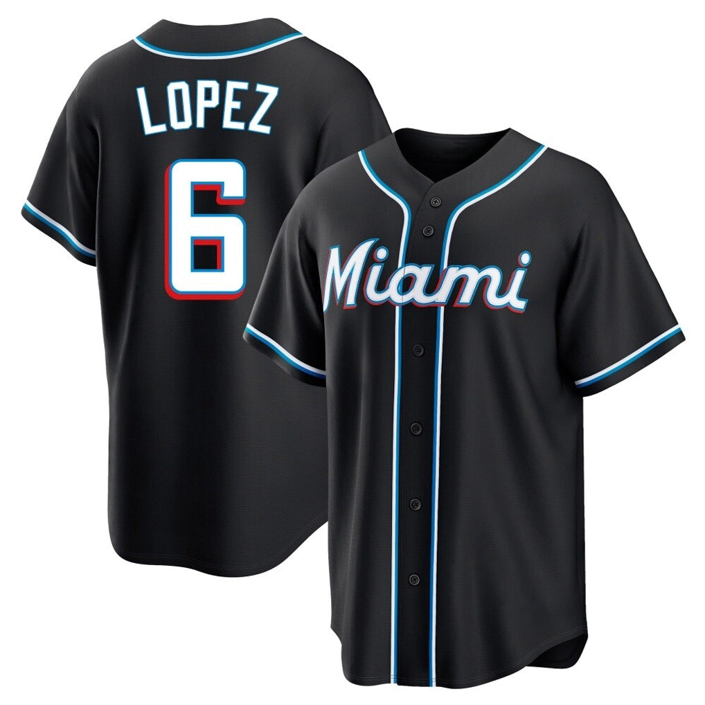 Punc M.Marlins #6 Otto Lopez Player Black Fashion Out Home Game Stitched Jerseys