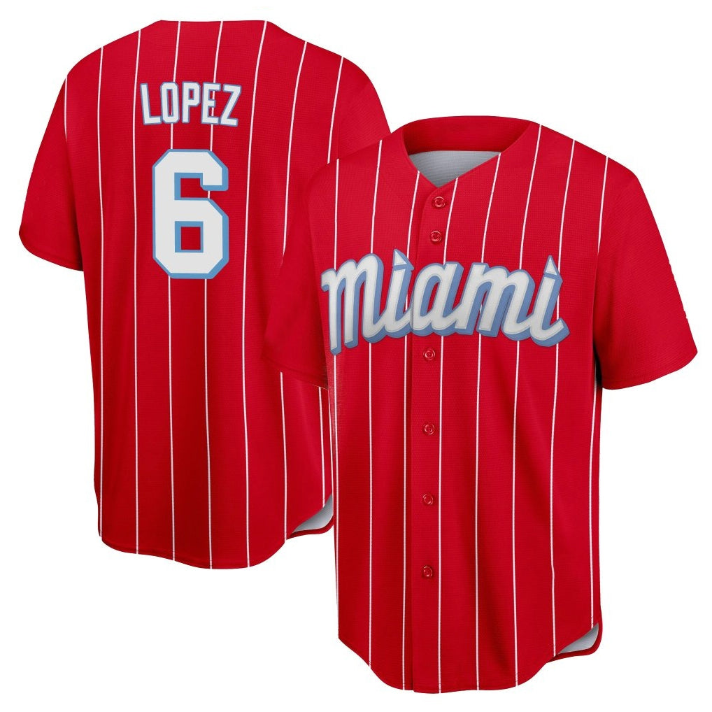 Punc M.Marlins #6 Otto Lopez Player Red City Connect Home Game Stitched Jerseys
