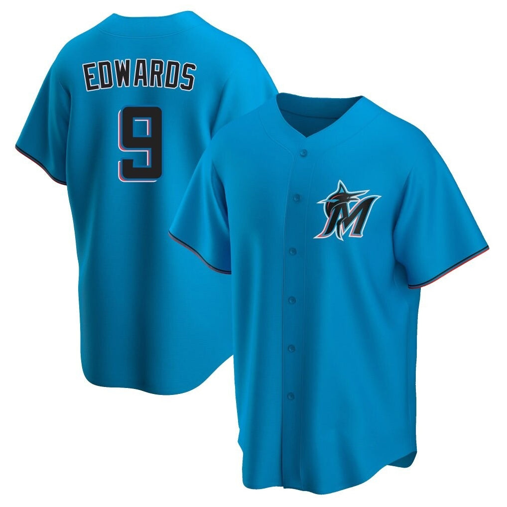 Punc M.Marlins #9 Xavier Edwards Player Blue Home Game Stitched Jerseys