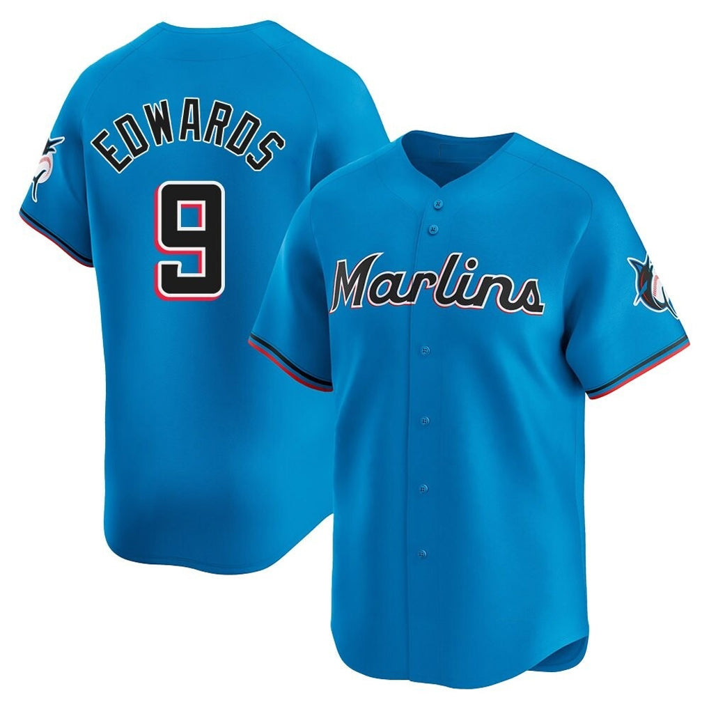 Punc M.Marlins #9 Xavier Edwards Player Blue Home Limited Stitched Jerseys