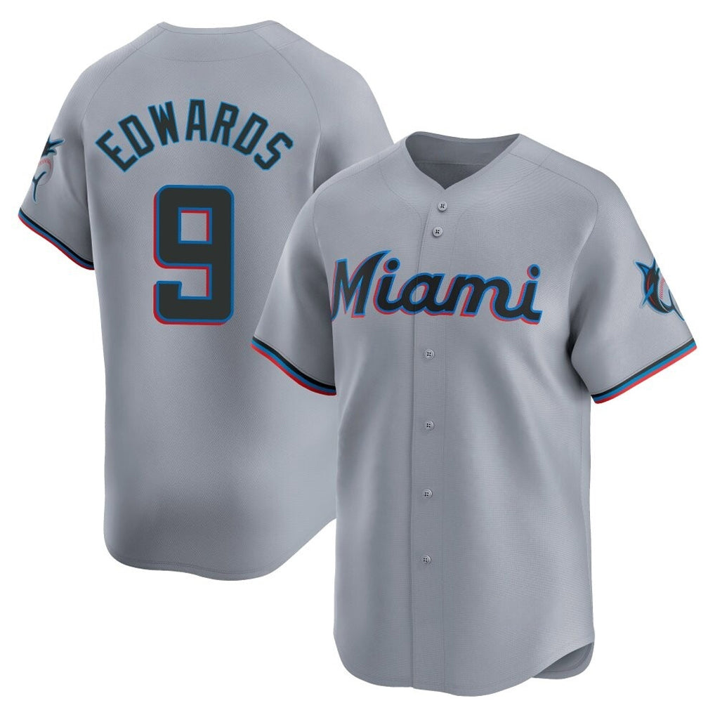 Punc M.Marlins #9 Xavier Edwards Player Gray Home Limited Stitched Jerseys