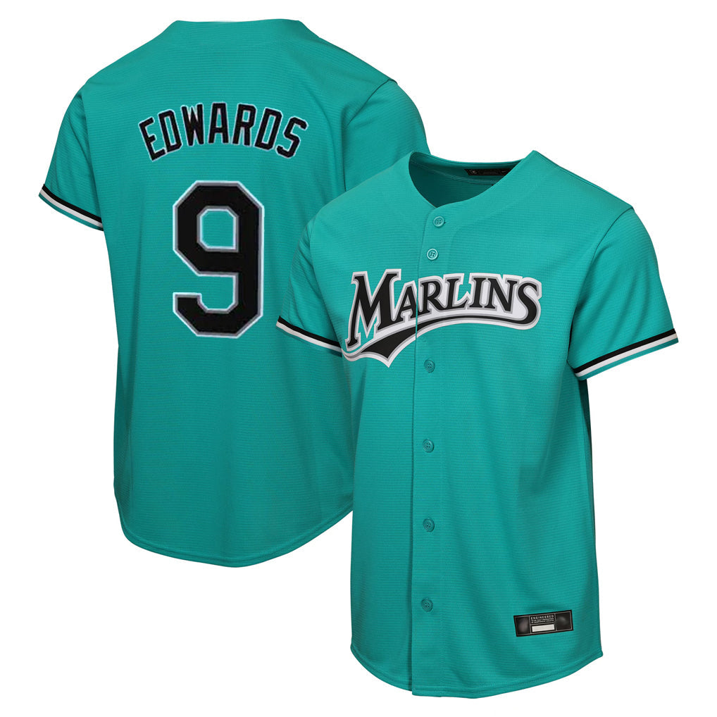 Punc M.Marlins #9 Xavier Edwards Player Teal Home Game Stitched Jerseys