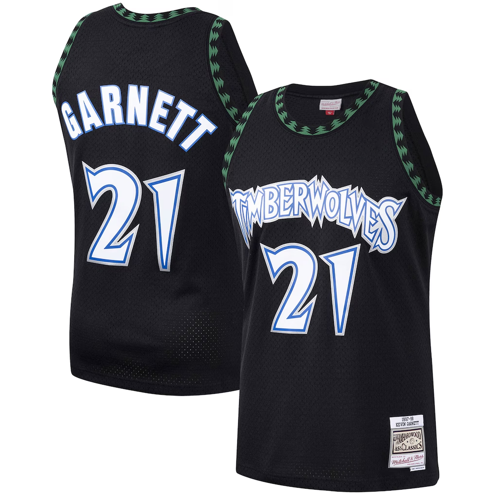 Punc M.Timberwolves #21 Kevin Garnett Mitchell & Ness Black Hardwood Classics Swingman Stitched Jerseys