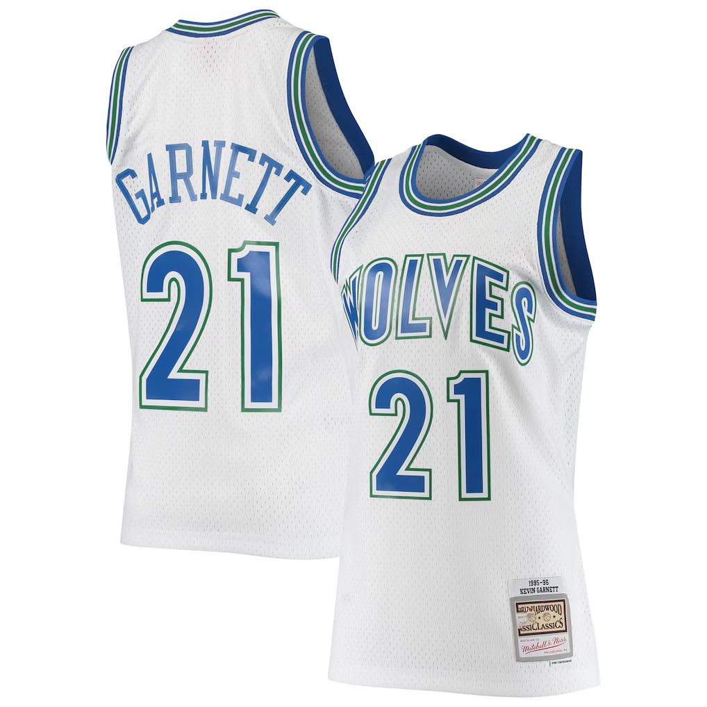 Punc M.Timberwolves #21 Kevin Garnett Mitchell & Ness White 1995-1996 Hardwood Classics Swingman Stitched Jerseys