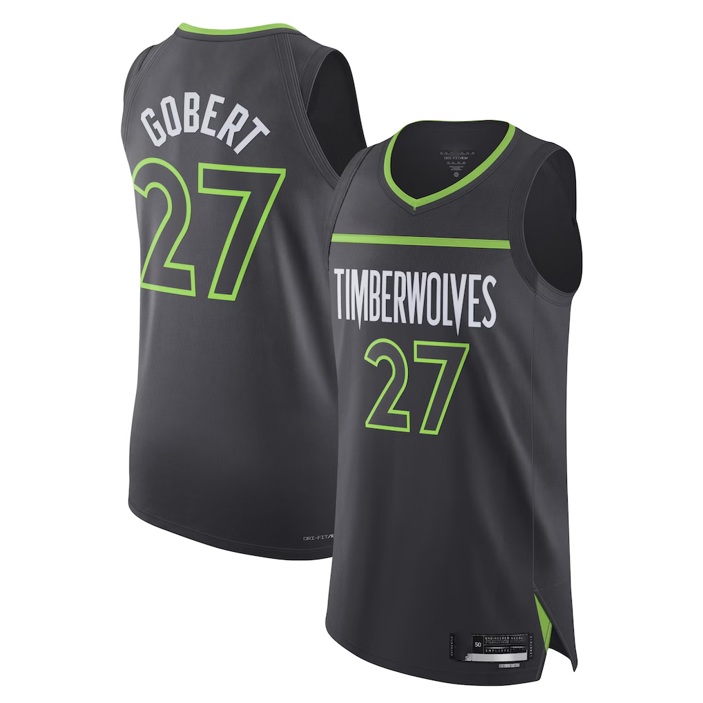 Punc M.Timberwolves #27 Rudy Gobert Jordan Brand Anthracite Authentic Stitched Jerseys- Statement Edition