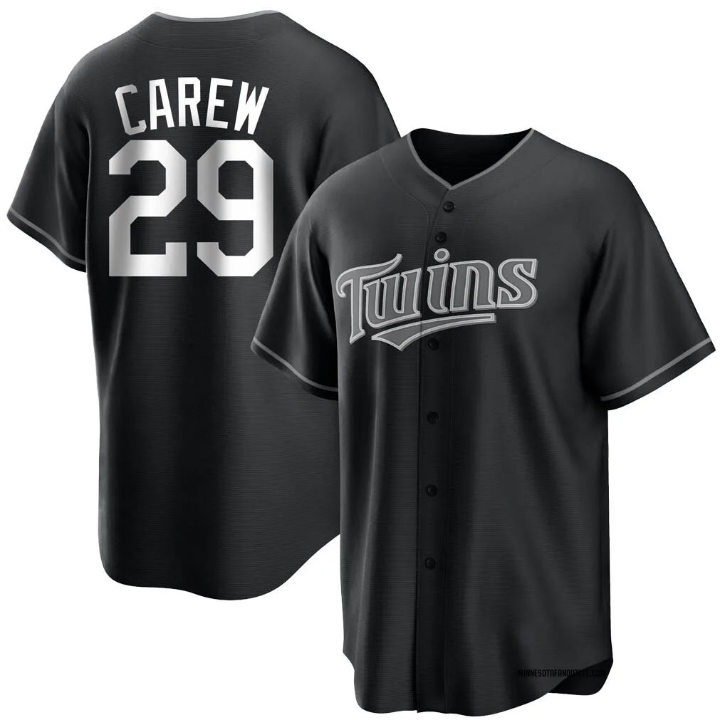 Punc M.Twins #29 Rod Carew Player Black Home Game Stitched Jerseys