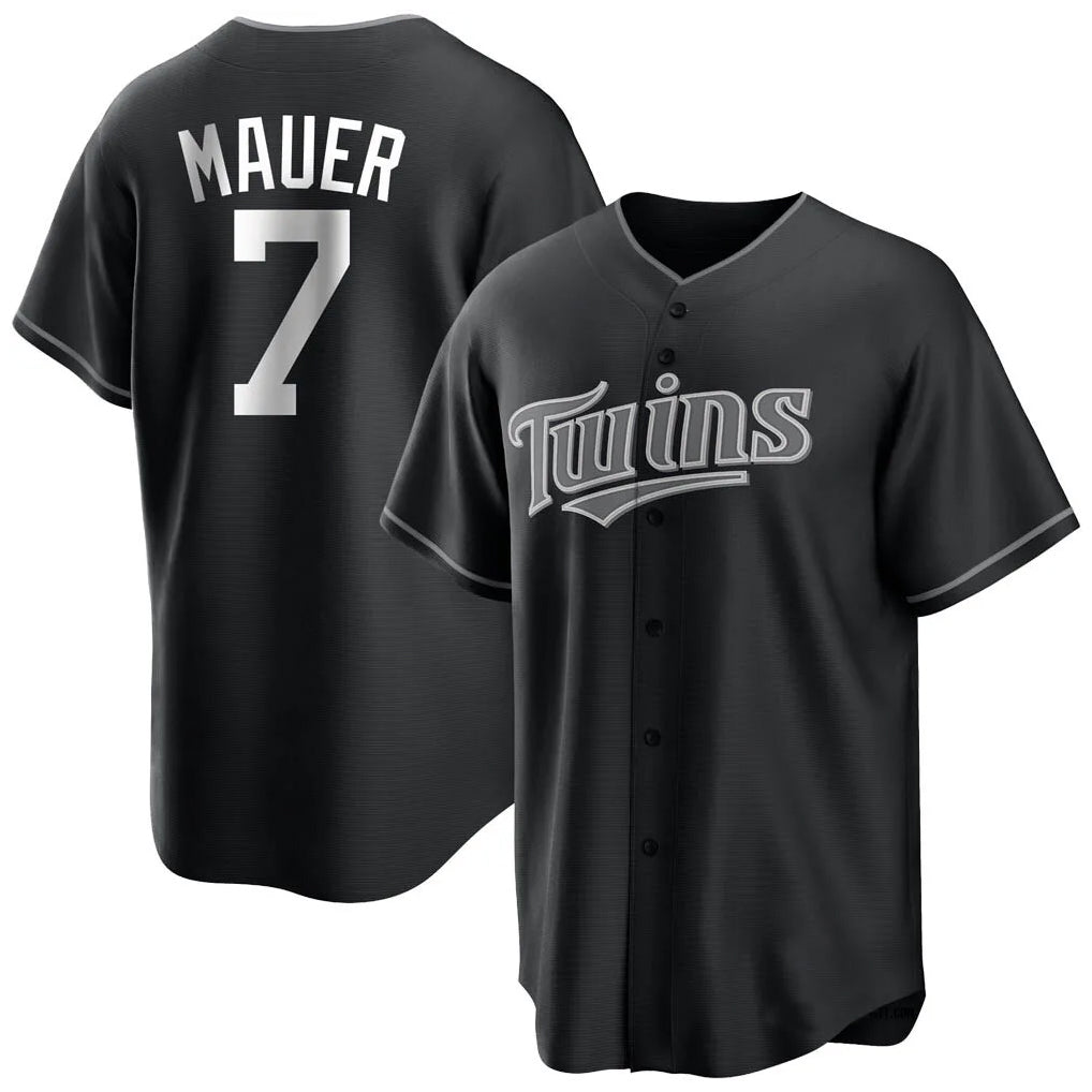 Punc M.Twins #7 Joe Mauer Player Black Home Game Stitched Jerseys