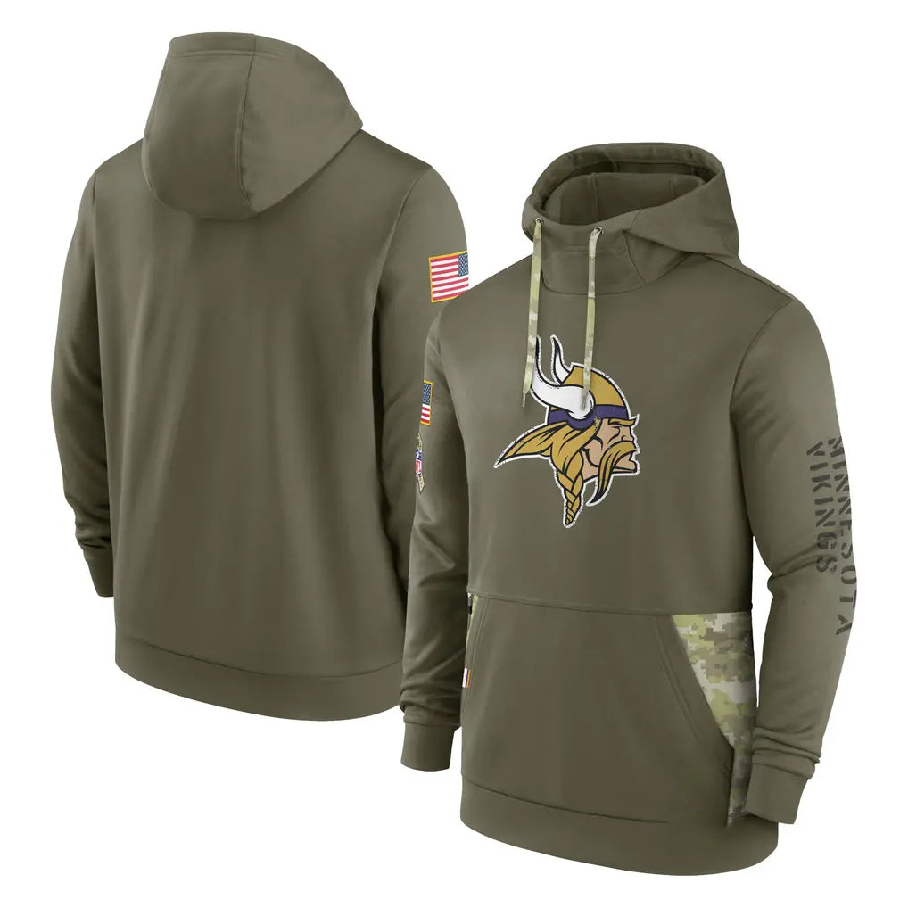 Punc MN.Vikings Olive Salute to Service Pullover Hoodies Blank Player Stitched Jerseys