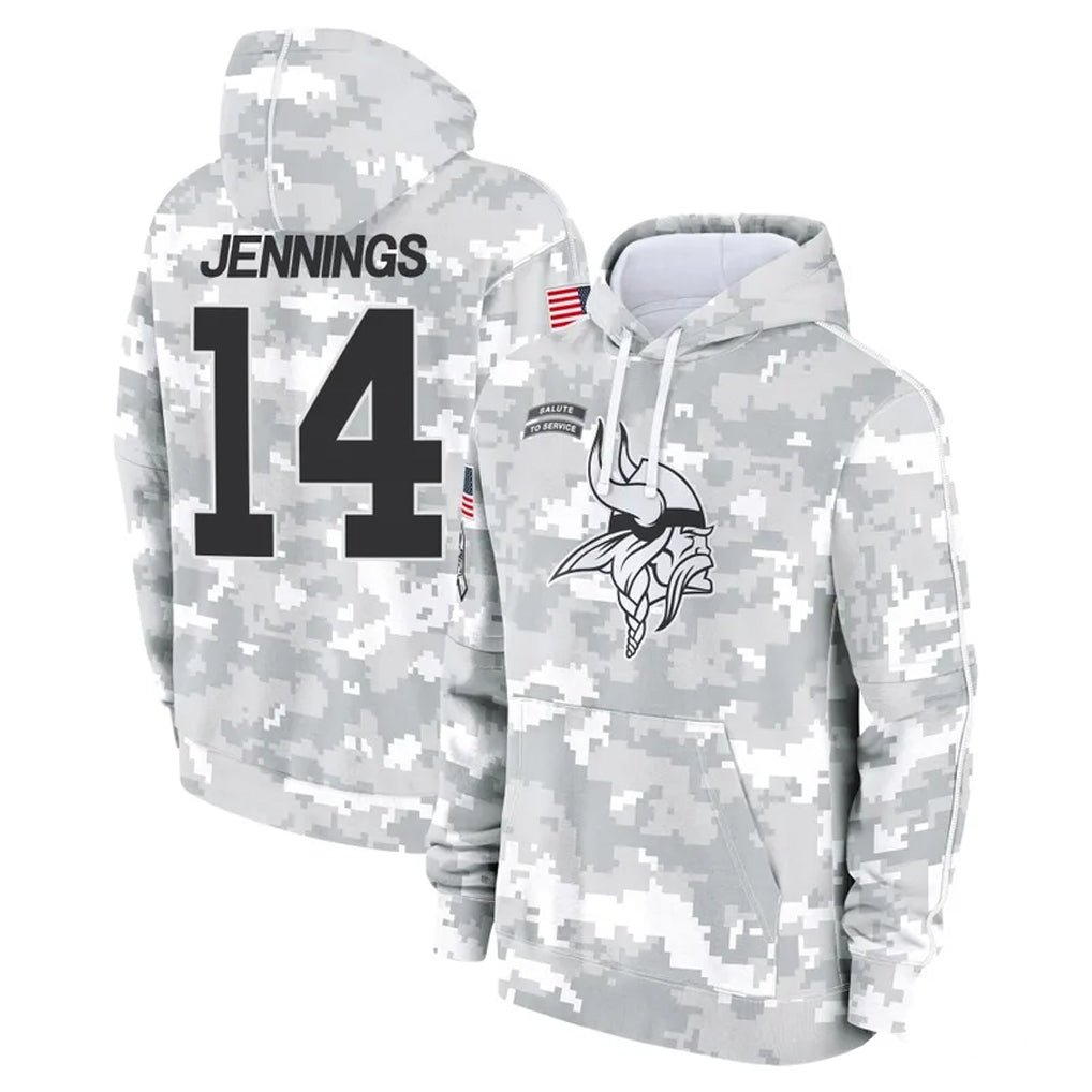 Punc MN.Vikings #14 Jauan Jennings Player Arctic Camo Salute to Service Pullover Hoodies Limited Game Stitched Jerseys