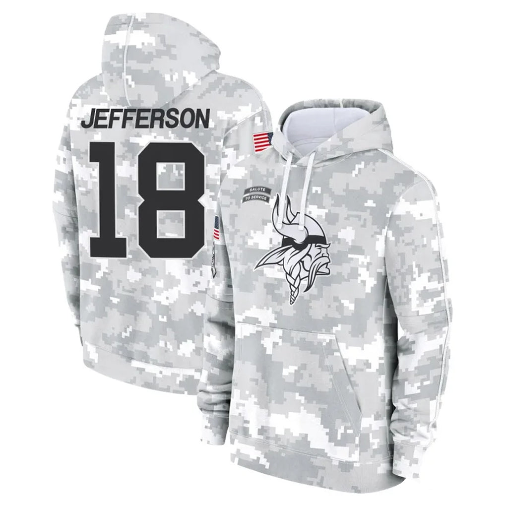 Punc MN.Vikings #18 Justin Jefferson Player Arctic Camo Salute to Service Pullover Hoodies Limited Game Stitched Jerseys