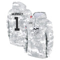 Punc MN.Vikings #1 Kyler Murray Player Arctic Camo Salute to Service Pullover Hoodies Limited Game Stitched Jerseys