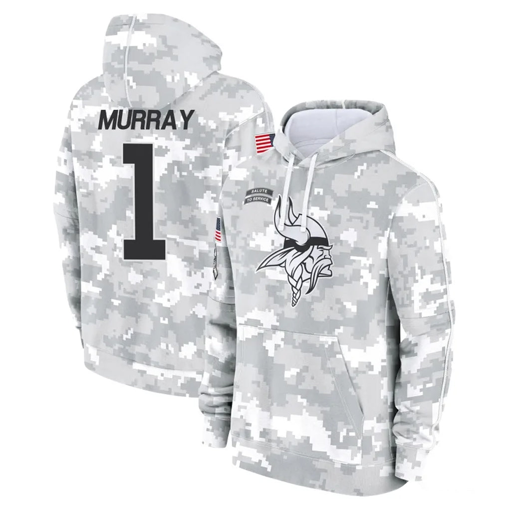 Punc MN.Vikings #1 Kyler Murray Player Arctic Camo Salute to Service Pullover Hoodies Limited Game Stitched Jerseys