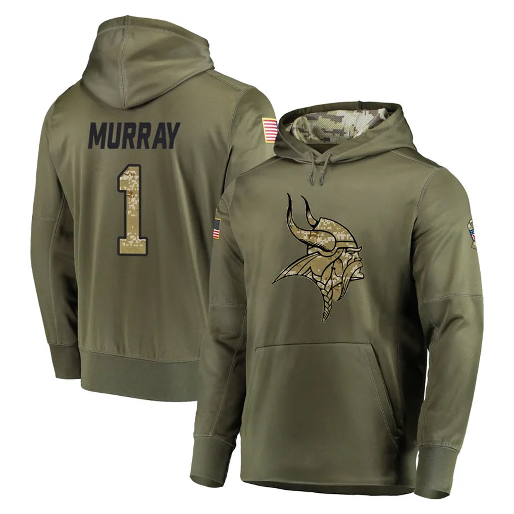 Punc MN.Vikings #1 Kyler Murray Player Olive Salute to Service Pullover Hoodies Home Game Stitched Jerseys