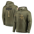 Punc MN.Vikings #1 Kyler Murray Player Olive Salute to Service Pullover Hoodies Home Game Stitched Jerseys