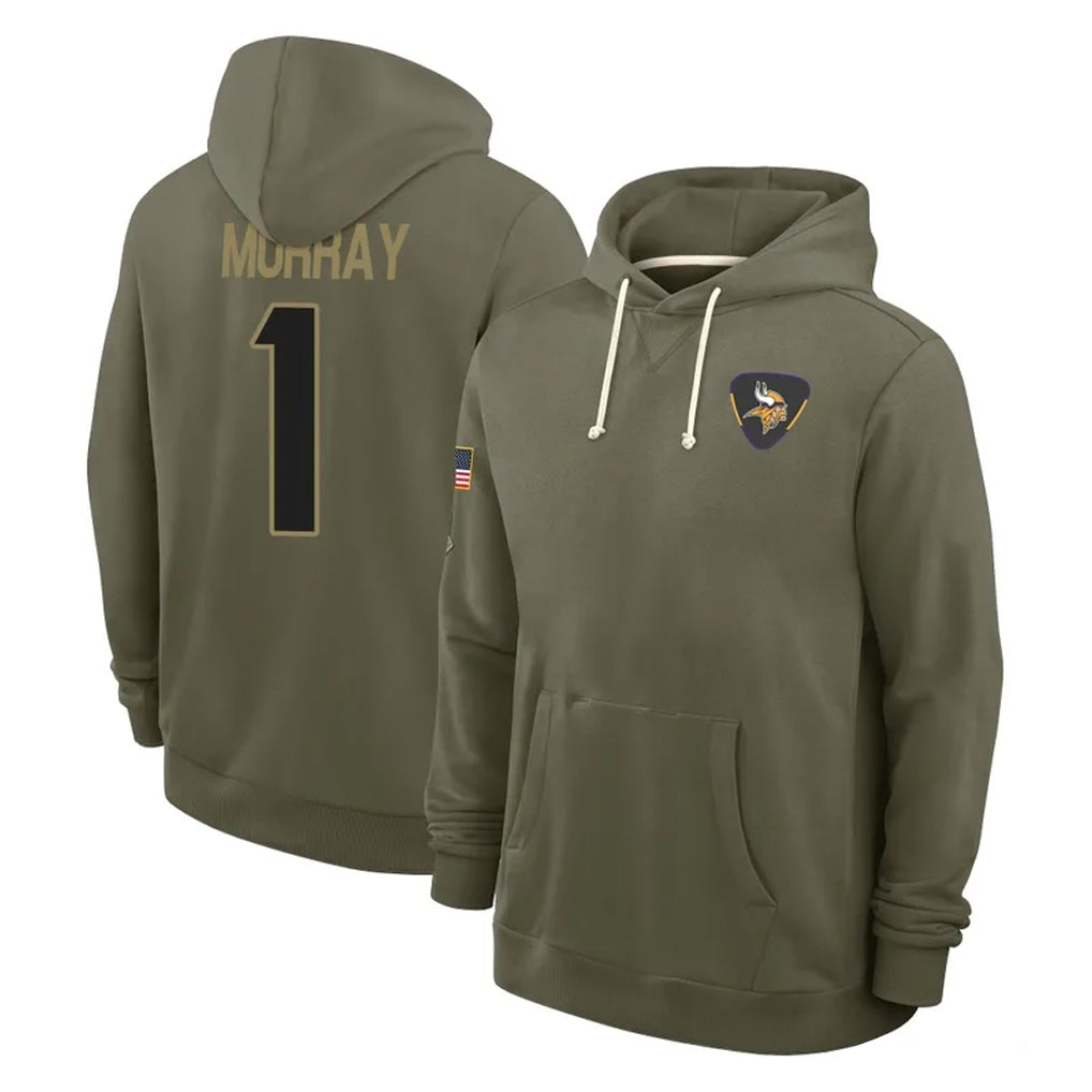 Punc MN.Vikings #1 Kyler Murray Player Olive Salute to Service Pullover Hoodies Limited Stitched Jerseys