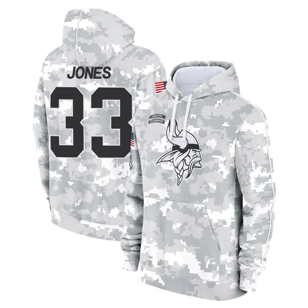 Punc MN.Vikings #33 Aaron Jones Sr. Player Arctic Camo Salute to Service Pullover Hoodies Limited Game Stitched Jerseys