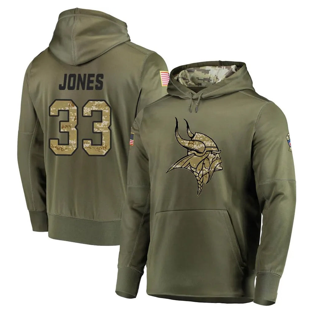 Punc MN.Vikings #33 Aaron Jones Sr. Player Olive Salute to Service Pullover Hoodies Home Game Stitched Jerseys