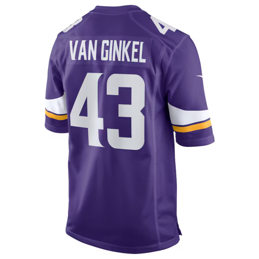 Punc MN.Vikings #43 Andrew Van Ginkel Purple Team Game Jersey Stitched American Stitched Jerseys