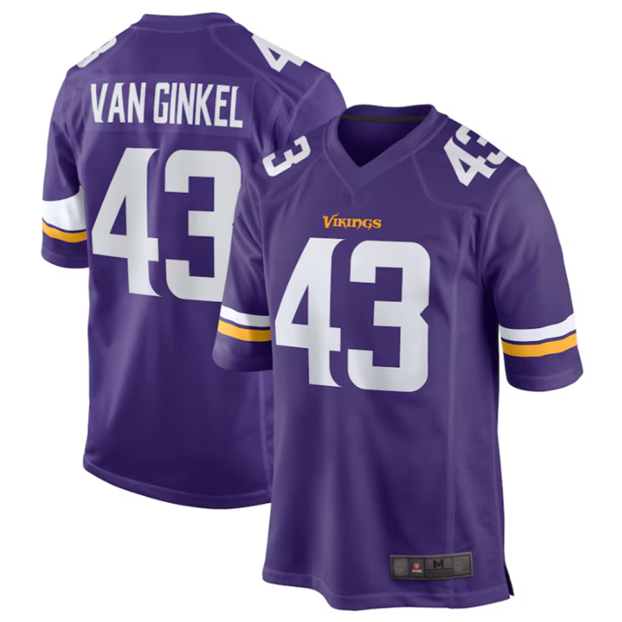 Punc MN.Vikings #43 Andrew Van Ginkel Purple Team Game Jersey Stitched American Stitched Jersey