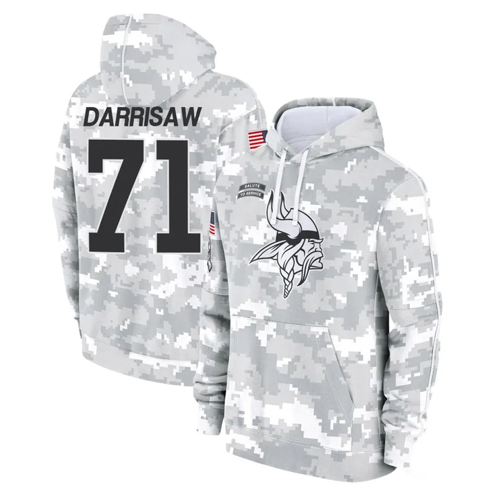 Punc MN.Vikings #71 Christian Darrisaw Player Arctic Camo Salute to Service Pullover Hoodies Limited Game Stitched Jerseys