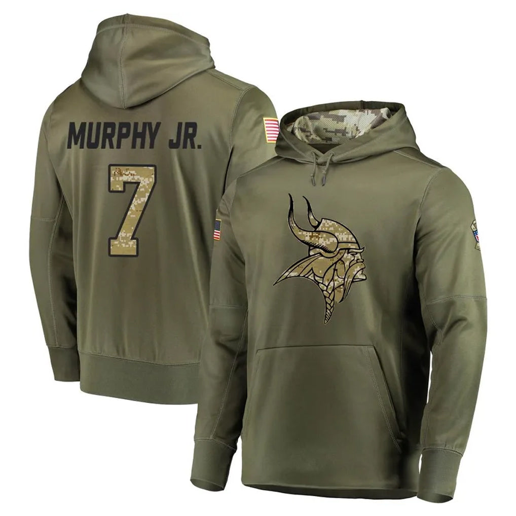 Punc MN.Vikings #7 Byron Murphy Jr. Player Olive Salute to Service Pullover Hoodies Home Game Stitched Jerseys