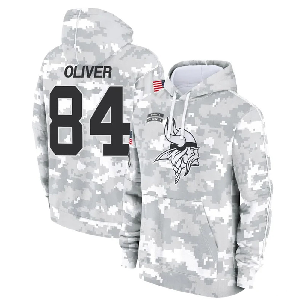 Punc MN.Vikings #84 Josh Oliver Player Arctic Camo Salute to Service Pullover Hoodies Limited Game Stitched Jerseys