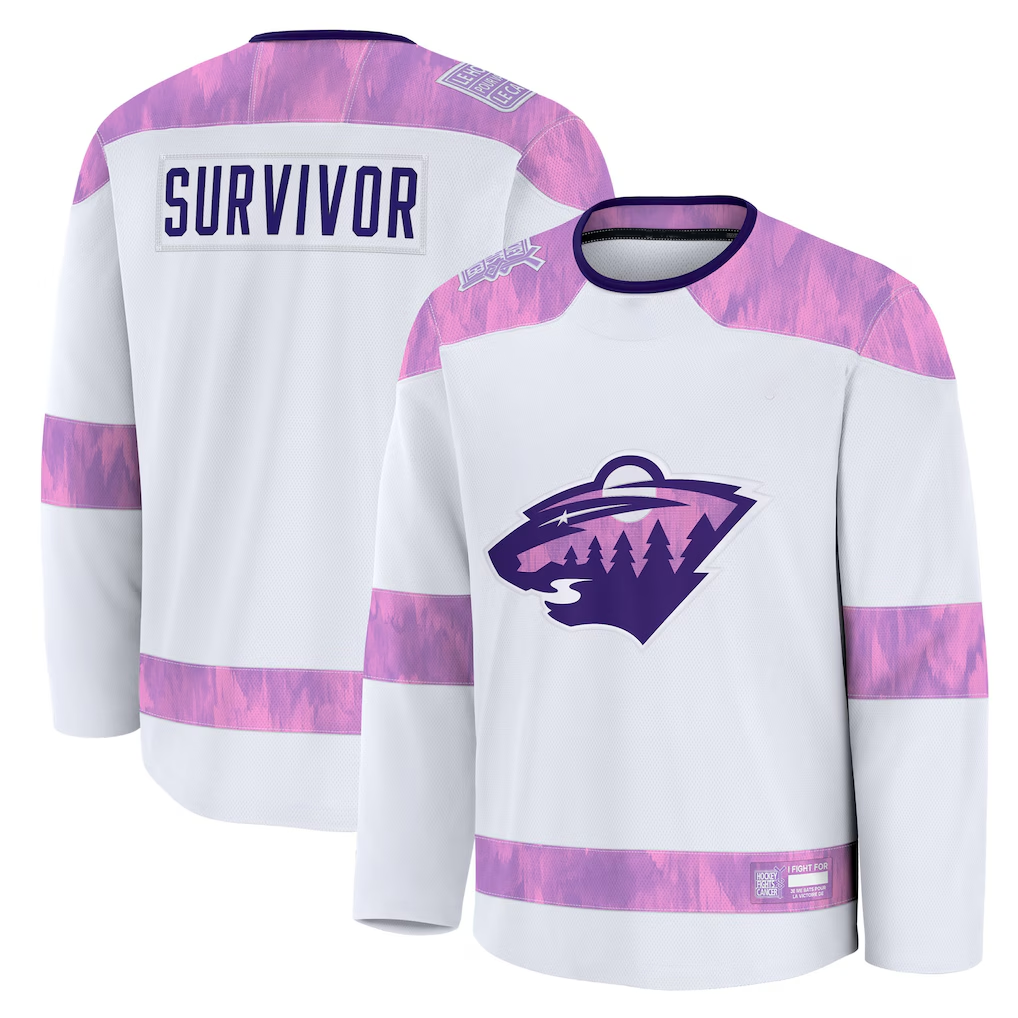 Punc M.Wild White Hockey Fights Cancer Survivor Practice Jerseys