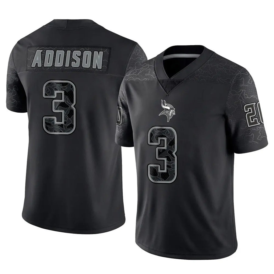 Punc MN.Vikings #3 Jordan Addison Player Black REFLECTIVE Limited Stitched Jerseys