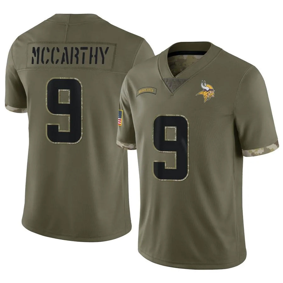 Punc MN.Vikings #9 J.J. McCarthy Player Salute To Service Limited Olive Stitched Jerseys