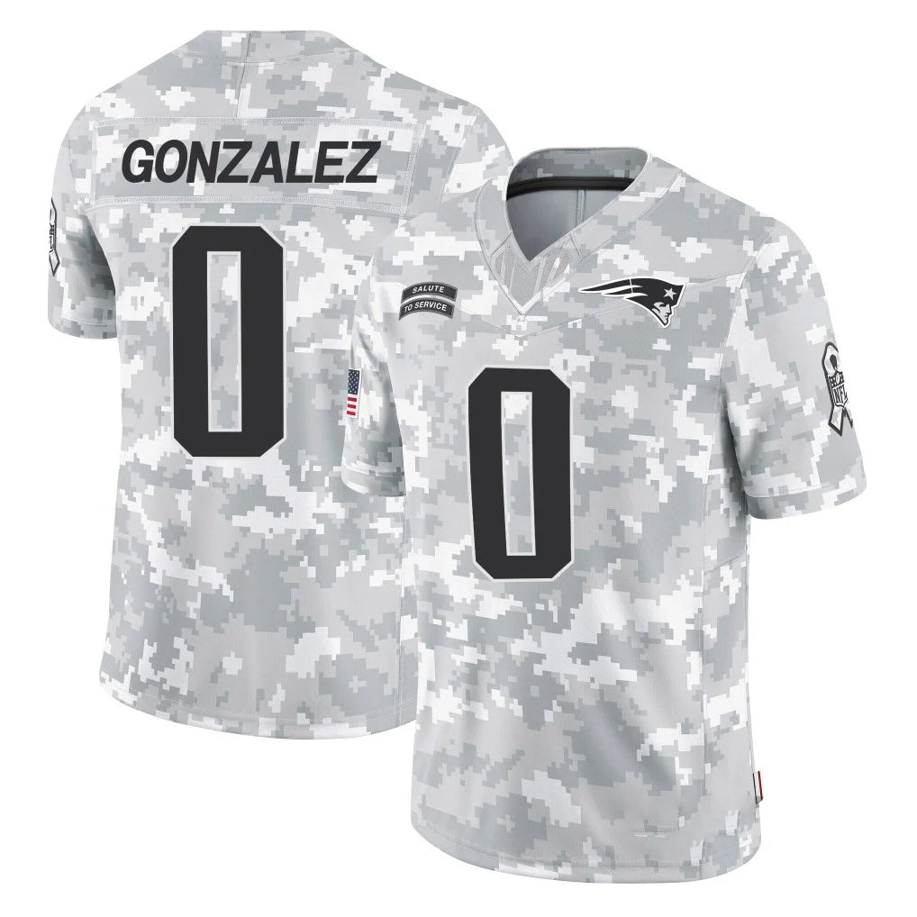 Punc NE.Patriots #0 Christian Gonzalez Player Arctic Camo Salute To Service Limited Game Stitched Jerseys
