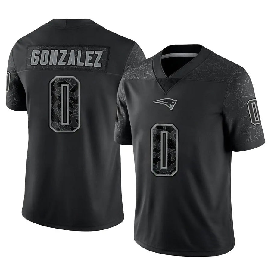 Punc NE.Patriots #0 Christian Gonzalez Player Black Reflective Limited Stitched Jerseys