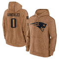 Punc NE.Patriots #0 Christian Gonzalez Player Brown Salute to Service Pullover Hoodies Limited Game Stitched Jerseys