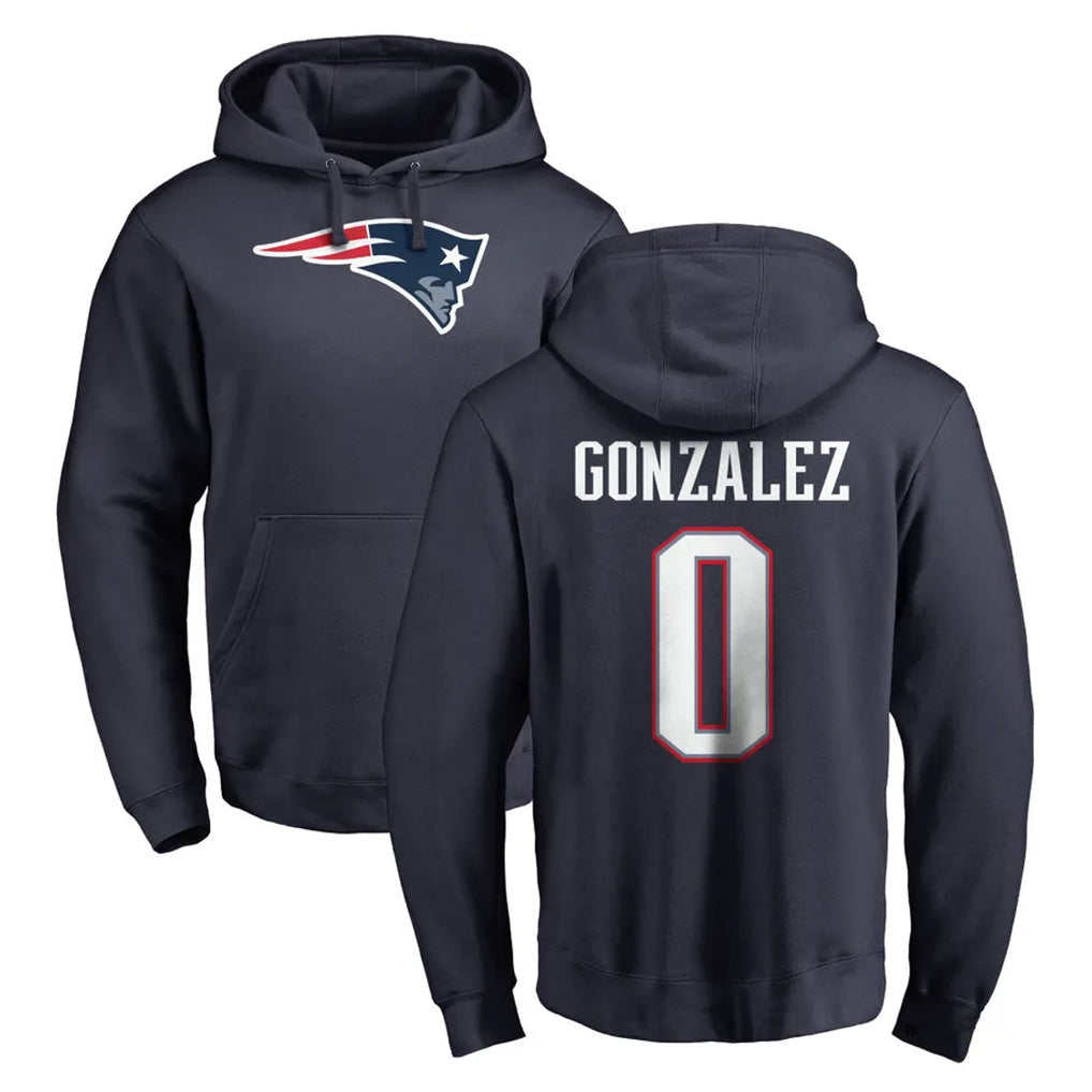 Punc NE.Patriots #0 Christian Gonzalez Player Navy LOGO Pullover Hoodies Home Game Stitched Jerseys