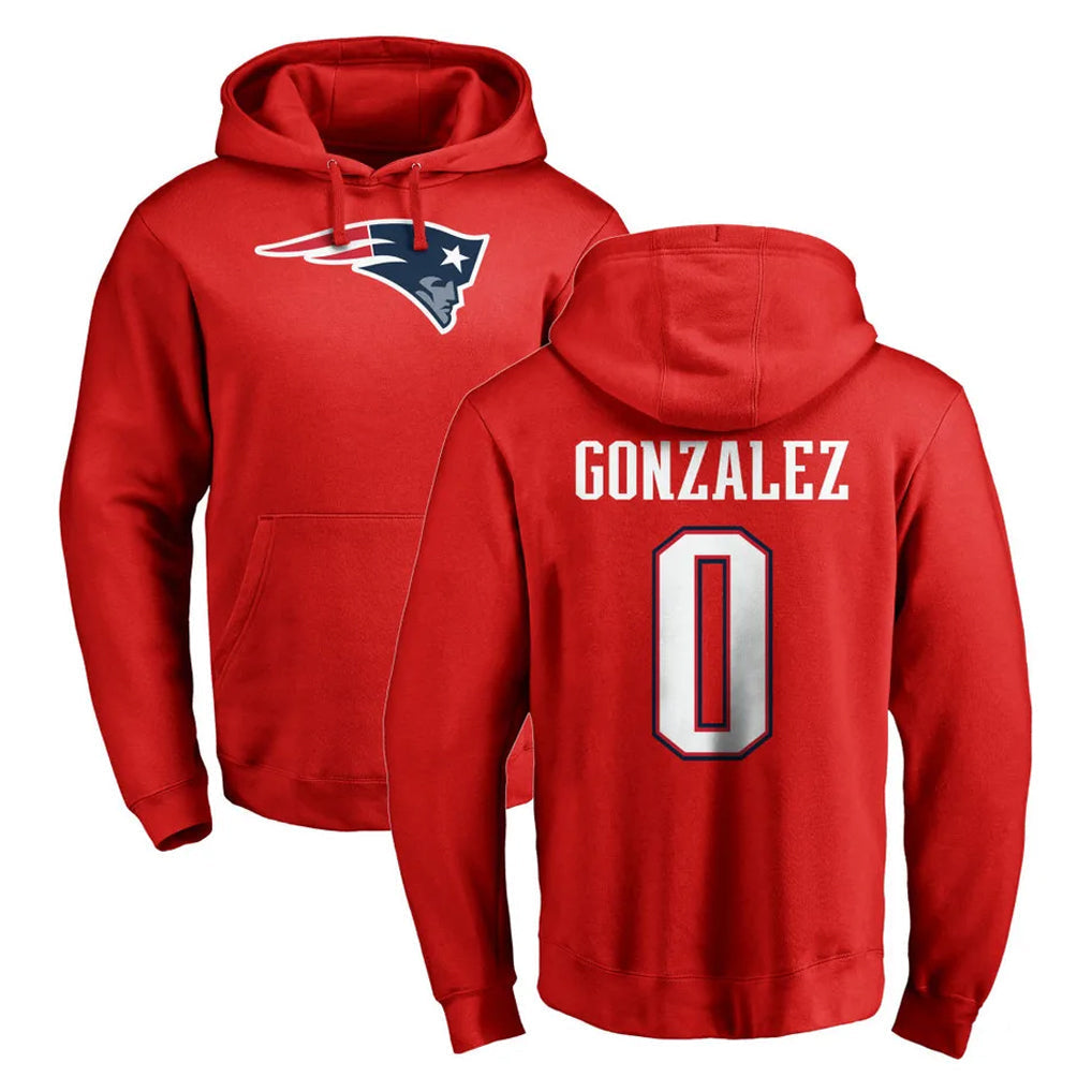 Punc NE.Patriots #0 Christian Gonzalez Player Red LOGO Pullover Hoodies Home Game Stitched Jerseys
