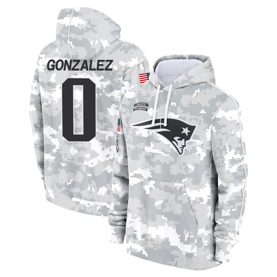 Punc NE.Patriots #0 Christian Gonzalez Player Salute to Service Hoodies Stitched Jerseys