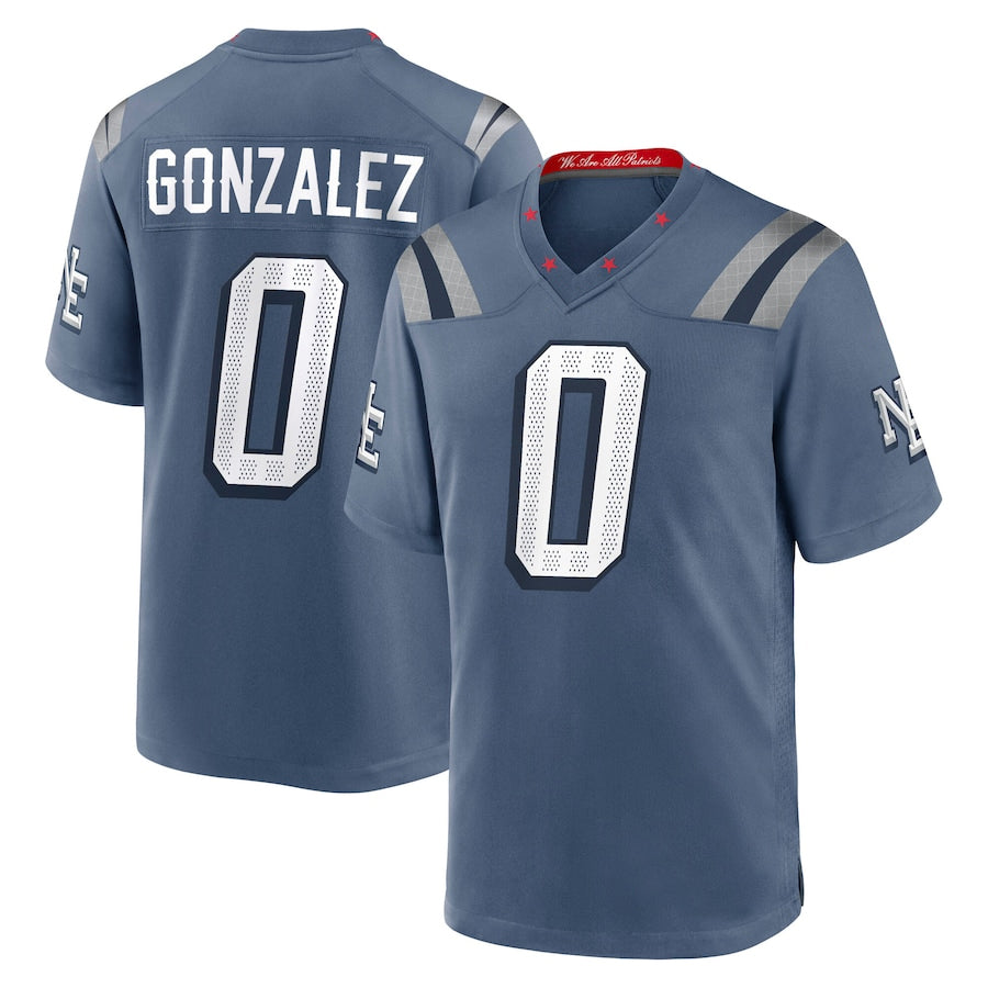 Punc NE.Patriots #0 Christian Gonzalez Player Storm Blue Rivalries Collection Game Stitched Jerseys