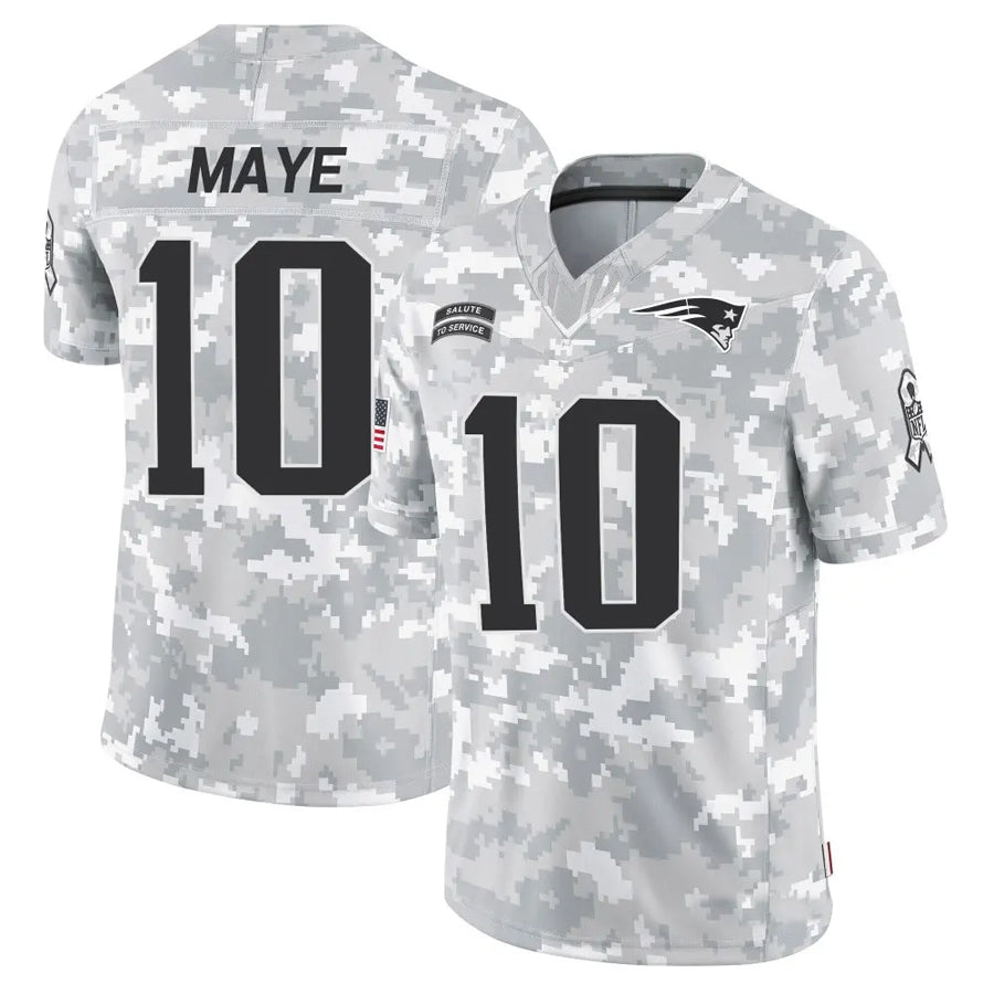 Punc NE.Patriots #10 Drake Maye Player Arctic Camo Salute to Service Limited Stitched Jerseys