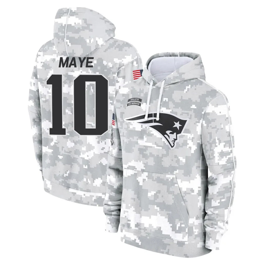 Punc NE.Patriots #10 Drake Maye Player Arctic Camo Salute to Service Pullover Hoodies Limited Game Stitched Jerseys