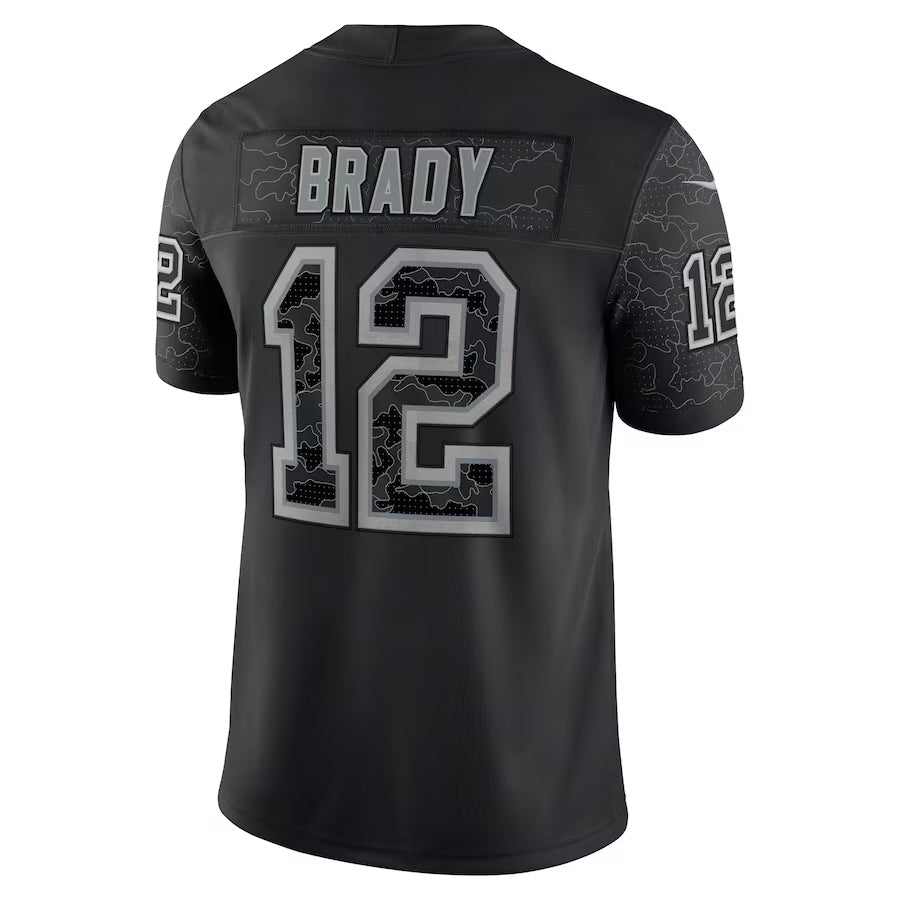 Punc NE.Patriots #12 Tom Brady Player Black Reflective Limited Stitched Jerseys