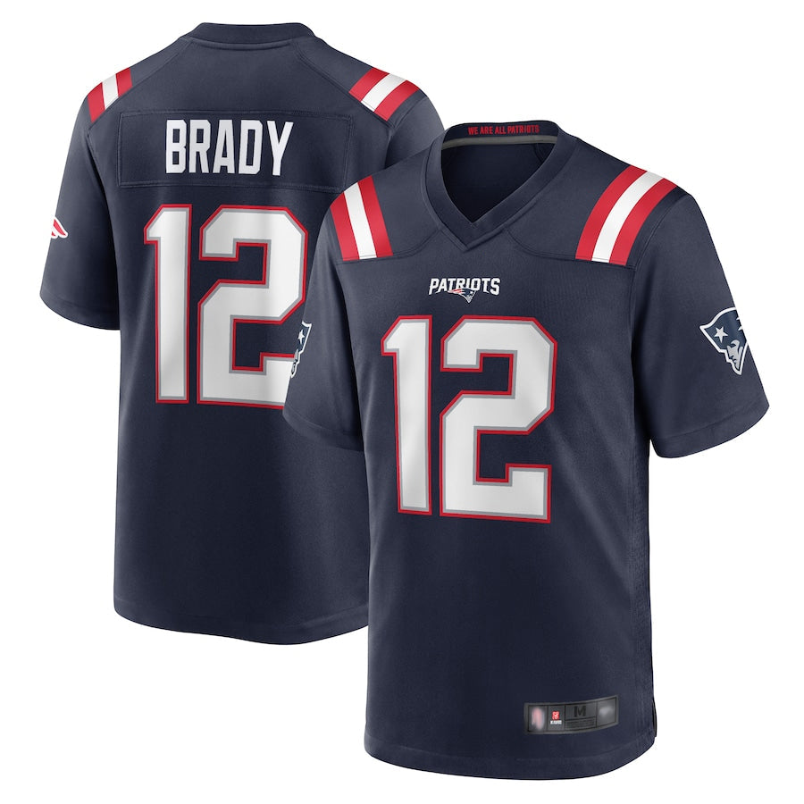 Punc NE.Patriots #12 Tom Brady Player Navy Game Replica Stitched Jerseys