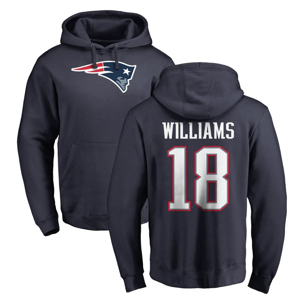 Punc NE.Patriots #18 Kyle Williams Player Navy LOGO Pullover Hoodies Home Game Stitched Jerseys