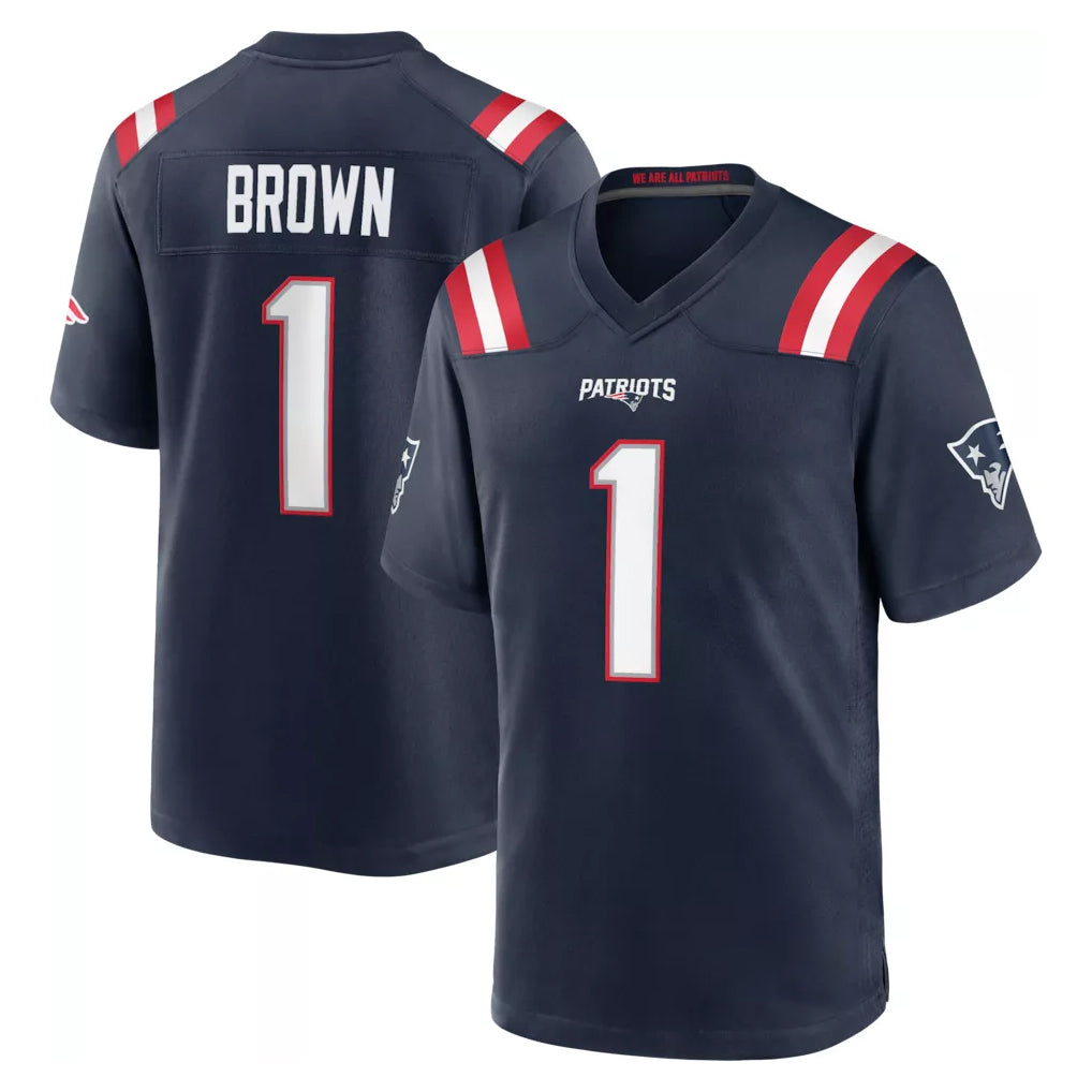 Punc NE.Patriots #1 A.J. Brown Player Navy Home Game Stitched Jerseys