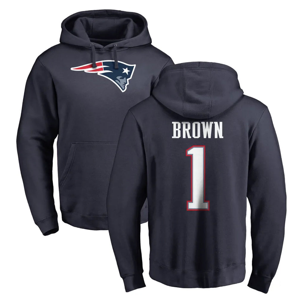 Punc NE.Patriots #1 A.J. Brown Player Navy LOGO Pullover Hoodies Home Game Stitched Jerseys