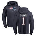 Punc NE.Patriots #1 A.J. Brown Player Navy LOGO Pullover Hoodies Home Game Stitched Jerseys