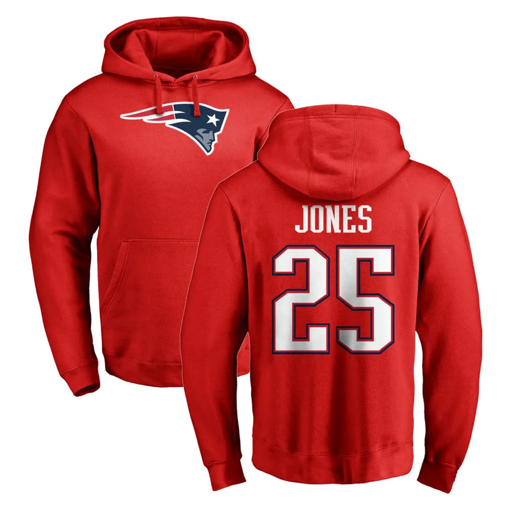 Punc NE.Patriots #25 Marcus Jones Player Red LOGO Pullover Hoodies Home Game Stitched Jerseys