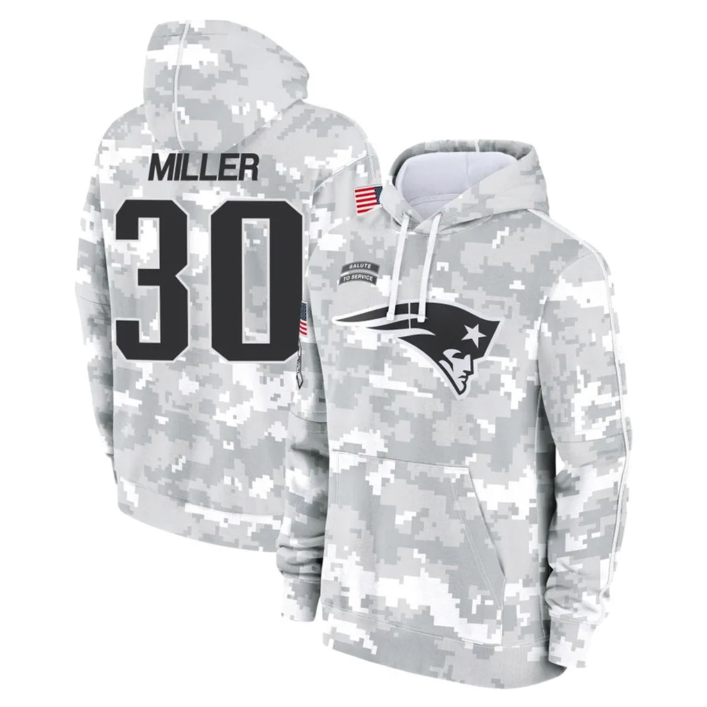 Punc NE.Patriots #30 Jam Miller Player Arctic Camo Salute to Service Pullover Hoodies Limited Game Stitched Jerseys
