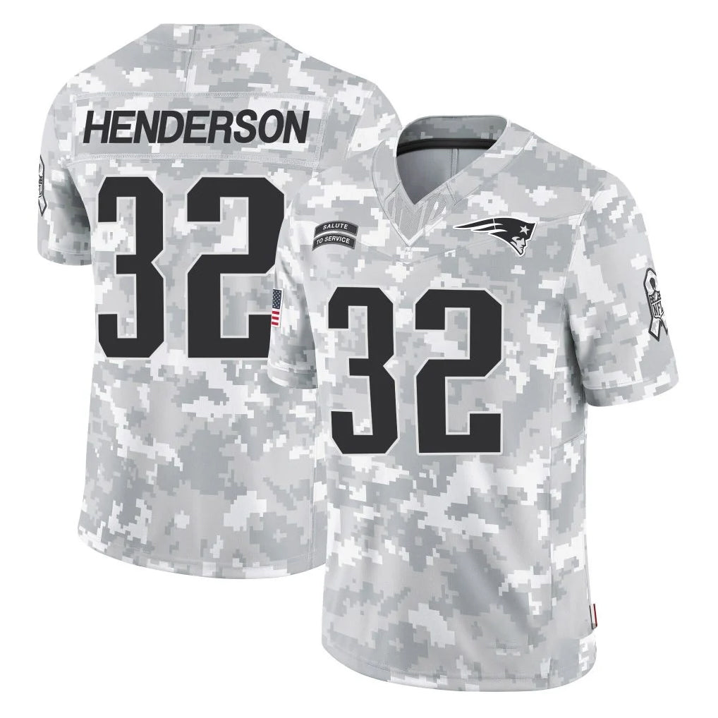 Punc NE.Patriots #32 TreVeyon Henderson Player Arctic Camo Salute To Service Limited Game Stitched Jerseys